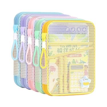 Imagem de WORPSON Pacote com 5 5 cores, bolsa com zíper de malha hexagonal, bolsa de arquivo de malha, para organizadores de documentos A4, conjuntos de blocos de construção, armazenamento de brinquedos (5