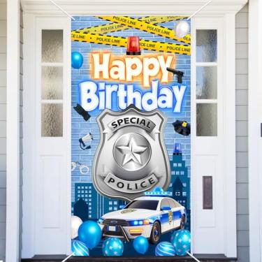 Imagem de Capa de porta de carro de polícia, faixa com tema de policial para fotografia de fundo para feliz aniversário, festa de casamento, suprimentos de decoração de cabine de fotos