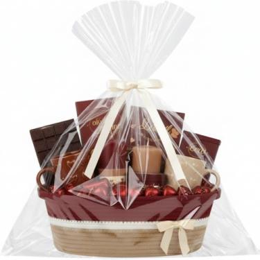 Imagem de Colingmill Cesta de presente vazia com fitas, gravata borboleta e bolsa, caixa decorativa vazia, 35,5 cm x 25,5 cm x 14 cm, cesta de corda para presentes com alças, decoração de casa (cáqui vermelho