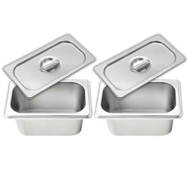 Imagem de Kit 2 Cubas Com Tampa Gastronômica Aço Inox 1/9 Para Buffet Rechaud Se