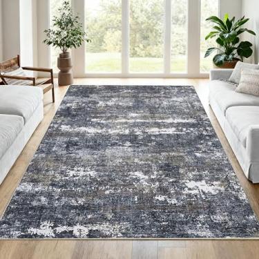 Imagem de GarveeHome Tapetes abstratos para sala de estar, 15 x 23 cm, laváveis na máquina para quarto, tapete antiderrapante, grande, piso interno para sala de jantar, casa de fazenda, berçário, cinza, marrom