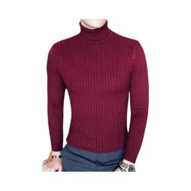 Imagem de Suéter Masculino Slim Fit De Gola Alta, Pulôver De Inverno Quente Em A