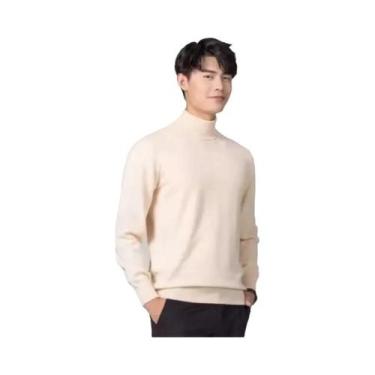 Imagem de Suéter Masculino De Gola Alta Em Mistura De Cashmere E Algodão Para Ou