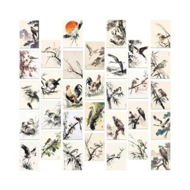 Imagem de Cartões Postais Vintage Com Ilustrações De Pássaros Japoneses 32 Peças