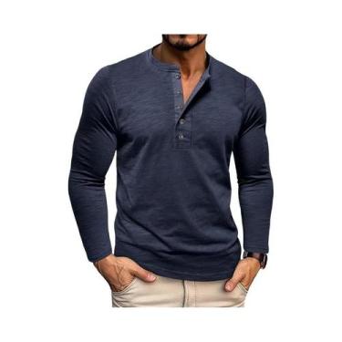 Imagem de Camiseta Masculina De Manga Longa Com Gola Henley, Ajuste Slim, Respir