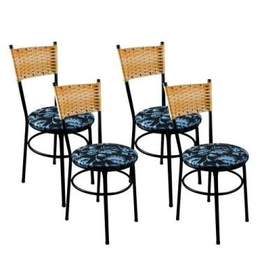 Imagem de 4 Cadeiras Para Cozinha Viena Palha Cor:Floral Preto - Laumar, Floral 