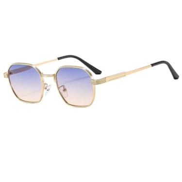 Imagem de HPIRME Óculos retrô femininos com lentes degradê, armação de metal, multicoloridos, estilo punk, proteção UV400 (dourado-azul-amarelo)