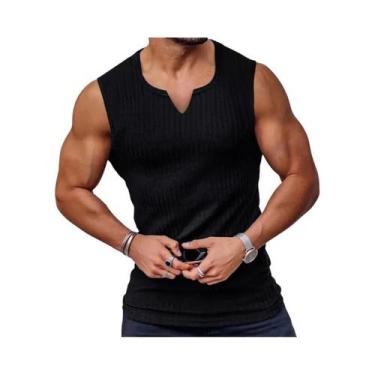 Imagem de Camiseta Regata Masculina Com Decote Em V E Listras Para Academia, Sem