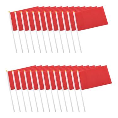 Imagem de BLLNDX 25 peças mini bandeiras vermelhas 12 x 20 cm pintadas à mão bandeiras de grafite com bastões decorações de eventos festivais acessórios oficiais de torcida esportiva para decorações de festa