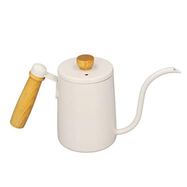Imagem de Cryfokt Despeje sobre a Chaleira de café Elegante Alça de Madeira Bico Pescoço de Ganso de 20 Onças para Uso Doméstico e Comercial Aço Inoxidável 10,2 X 5,4 pol. (Branco)
