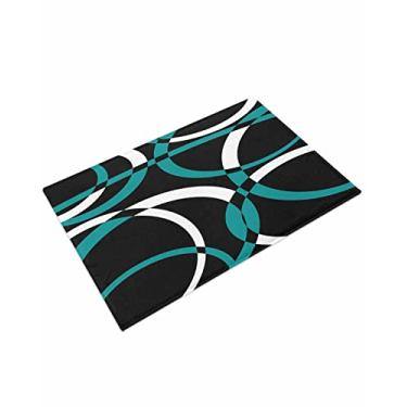 Imagem de Tapete de banho moderno, arte abstrata, microfibra macia, felpudo, tapetes de banheiro, círculo, geométrico, preto, azul-petróleo, lavável, tapete de banho para banheiro, tapetes de pelúcia para