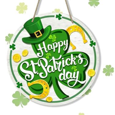 Imagem de Guirlanda de madeira rústica de primavera, placa de dia de São Patrício, decoração para porta da frente