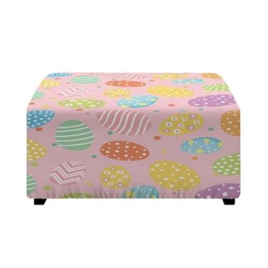 Imagem de Tansealive Capa otomana justa com estampa de ovo de Páscoa com elástico e fundo elástico, antiderrapante universal para pufe de decoração de casa
