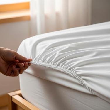 Imagem de Lençol 100% Algodão 400 Fios Solteiro Casal Queen King Toque Macio Cama Peça Elástico Tecido Macio (Solteiro)