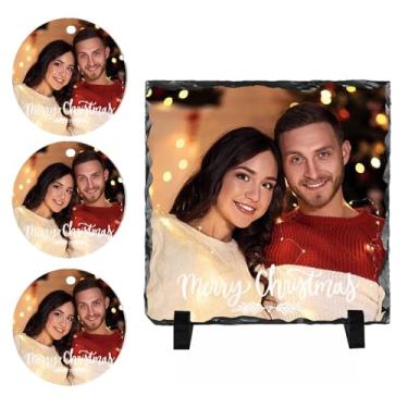 Imagem de Oirquent Placa fotográfica personalizada Quepitty – Presentes de Natal em ardósia em forma de coração para familiares e amigos