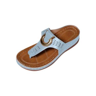 Imagem de Pantufas femininas vazadas com bico aberto, sola grossa, para uso casual primavera verão, Azul royal, 35