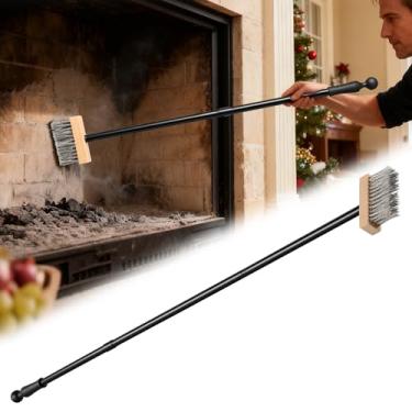 Imagem de Escova de limpeza de chaminé de lareira, escova de arame de metal resistente preta de 109 cm para esfregar, remover chão e musgo.