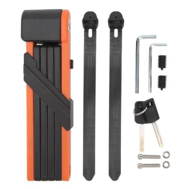 Imagem de Trava dobrável para bicicleta resistente, antirroubo, à prova d'água, à prova de ferrugem, trava dobrável para bicicleta com chaves para bicicleta elétrica, motocicleta, liga de (Preto Laranja)