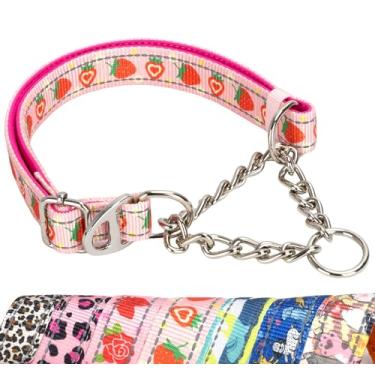 Imagem de Coleira de cachorro Strawberry Martingale com corrente - coleira refletiva sem puxar, coleira gargantilha ajustável para cães médios, grandes e GG (grande)
