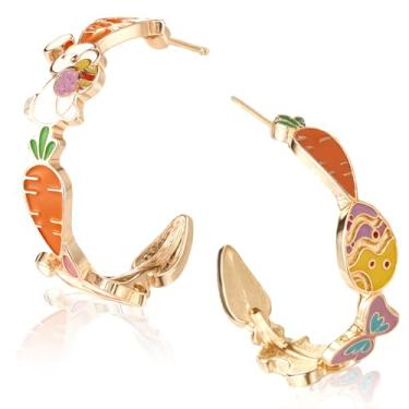 Imagem de Kigeli Brincos de argola para mulheres, brincos de argola de Páscoa, grandes, coloridos, ovos, cenouras e borboletas, presente para mulheres, roupas de Páscoa, acessórios de aniversário, lembrancinhas
