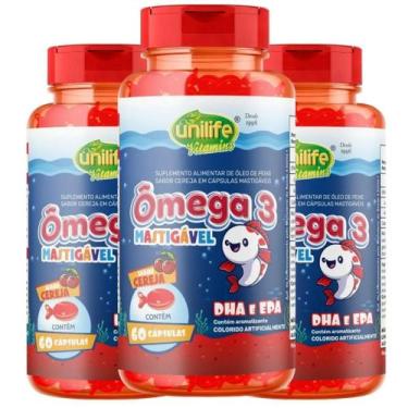 Imagem de Ômega 3 Kids Dha E Epa 60 Cap Mastigáveis De 450Mg Kit Com 3 - Unilife