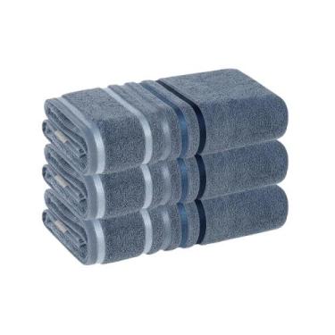 Imagem de Kit 3 Toalhas Banhão Lumina Karsten  98% Algodão e Barra Elegante, Azu