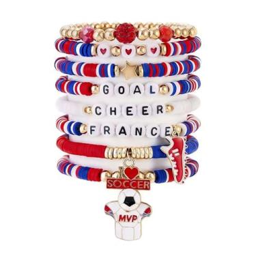 Imagem de Conjunto de pulseiras de futebol femininas empilháveis com contas elásticas 2026, joias de dia de jogo com pingentes esportivos, acessórios para fãs e pulseiras da amizade, Large, Argila de polímero