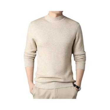 Imagem de Suéter Masculino De Cor Sólida Para Outono Inverno Com Gola Alta Casua
