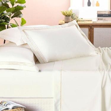 Imagem de Jogo Cama Lençol Trivio Casal 400 Fios Bordado Fronhas Aba Americana 4