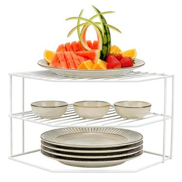 Imagem de JBESUHI Prateleira de canto de cozinha de 3 níveis – Balcão de arame de metal e organizador de armário de 22 x 21 cm, prateleira de armazenamento e organizador de balcão de cozinha para pratos, copos