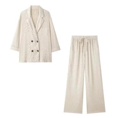 Imagem de Blazer Retro Feminino Com Dupla Abotoadura E Calças De Cintura Alta Co