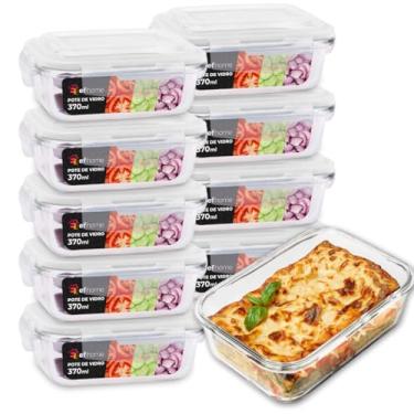 Imagem de KIT 10 Potes de Vidro Retangular com Tampa Hermética 370ml (Transparente)