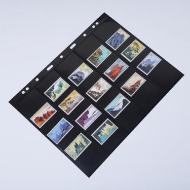 Imagem de MIJLEXIG 10 peças de materiais de coleção de selos, folhas de álbum de colecionador de carimbos com mangas padrão de 9 furos para fichário (páginas de carimbo 5 linhas)