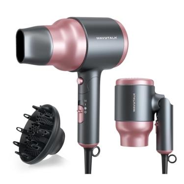 Imagem de Wavytalk Secador de cabelo portátil com difusor, mini secador de cabelo dobrável com design leve, secador de cabelo pequeno de 1600 W com difusor para cabelos cacheados secagem rápida, rosa rosa