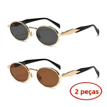 Imagem de Óculos De Sol Unissex Com Armação Pequena De Metal Oval Retro Steampun