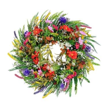 Imagem de Asixxsix Coroa de Flores Artificiais, 45 Cm / 17 pol. À Prova de água, Resistente Ao Desbotamento, Primavera Verão, para Decoração de Casa de Fazenda Interna, Externa (Coroa de flores de grama de
