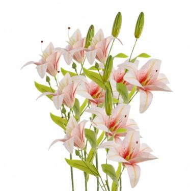 Imagem de XIZHI 5 peças de flores artificiais de lírio de 57,4 cm, flores de lírio falsas de toque real para decoração de mesa de casamento em casa (champanhe)