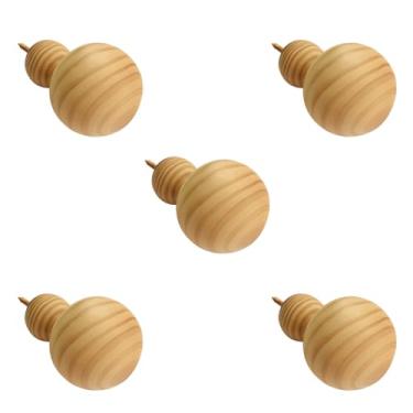 Imagem de Kit 5 Ganchos Cabideiros de Parede Esfera em Madeira Maciça Pinus Cor Natural