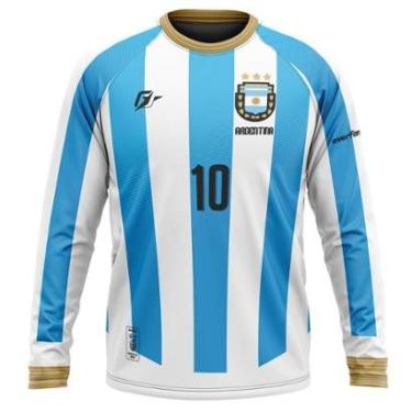 Imagem de Camiseta Manga Longa Filtro UV Argentina Albiceleste Tri Campeã-Masculino