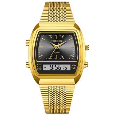 Imagem de Relógio Esportivo Digital à Prova Dágua Em Aço Inoxidavel Masculino Preto Dourado