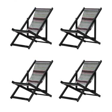 Imagem de Kit 4 Espreguiçadeiras Dobrável Black Sb-chevron Vermelho