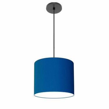 Imagem de Lustre Luminária Pendente Vivare Free Lux Pe-4107pr Cúpula Em Tecido 25x20cm Azul-marinho Canopla Preta E Fio Preto