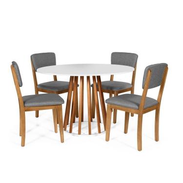 Imagem de Mesa De Jantar Redonda Gabi Nat/bran Com 4 Cadeiras Estofadas Ella Cinza Escuro