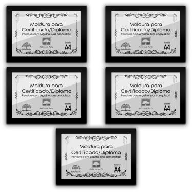 Imagem de Kit 5 Certificados/Diplomas A4 Com Tela De Acetato E Mdf Titulo Moldura Preta