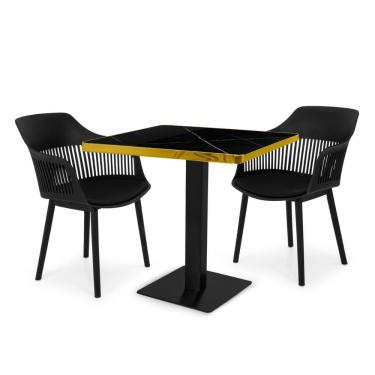 Imagem de Conjunto Mesa De Jantar Quadrada Venezia 70x70cm Preta Com 2 Cadeiras Estofadas Marcela - Preto