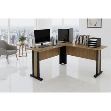 Imagem de Mesa Computador Canto ME-4195 Amêndoa/Preto - Tecno Mobili