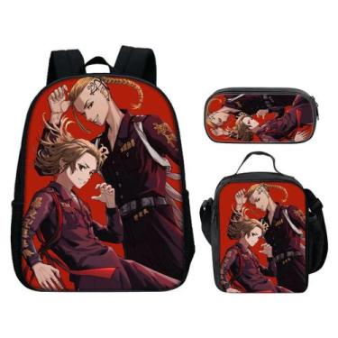 Imagem de Conjunto de mochilas escolares: mochila de nylon Tokyo Anime com almoç