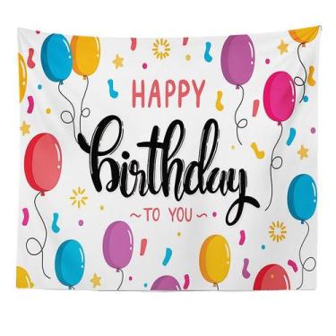 Imagem de Tapeçaria Happy Birthday Room Aesthetic 150x130cm, microtecido - yiwei