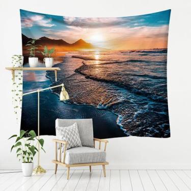 Imagem de Tapeçaria, paisagem de praia, parede marinha, 150x130cm, microtecido, 