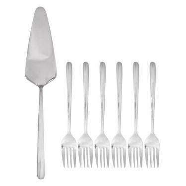 Imagem de Jg 7 Pçs Espátula c/ 6 Garfos p/ Sobremesa Viena Aço Inox - Wolff